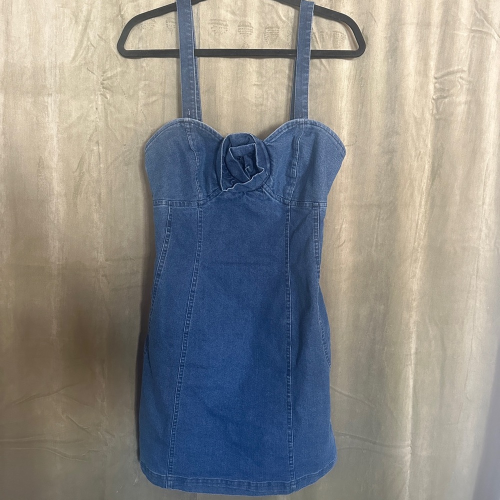 Anthropologie Porridge Rosette Denim Slim Mini Dress Women’s Size M